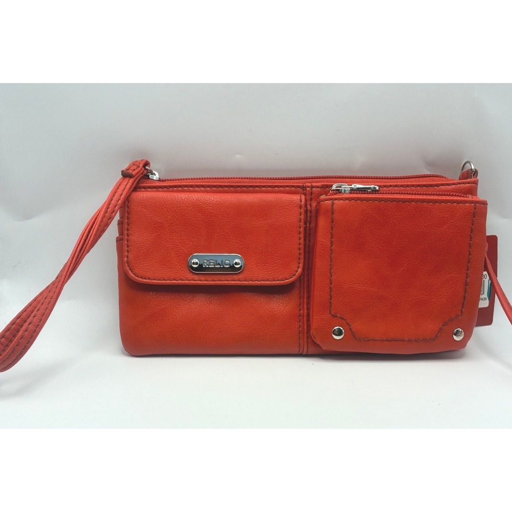 Relic Evie Wristlet 9" x4" Pumpkin Orange Faux Leather Organizer Wallet NWT